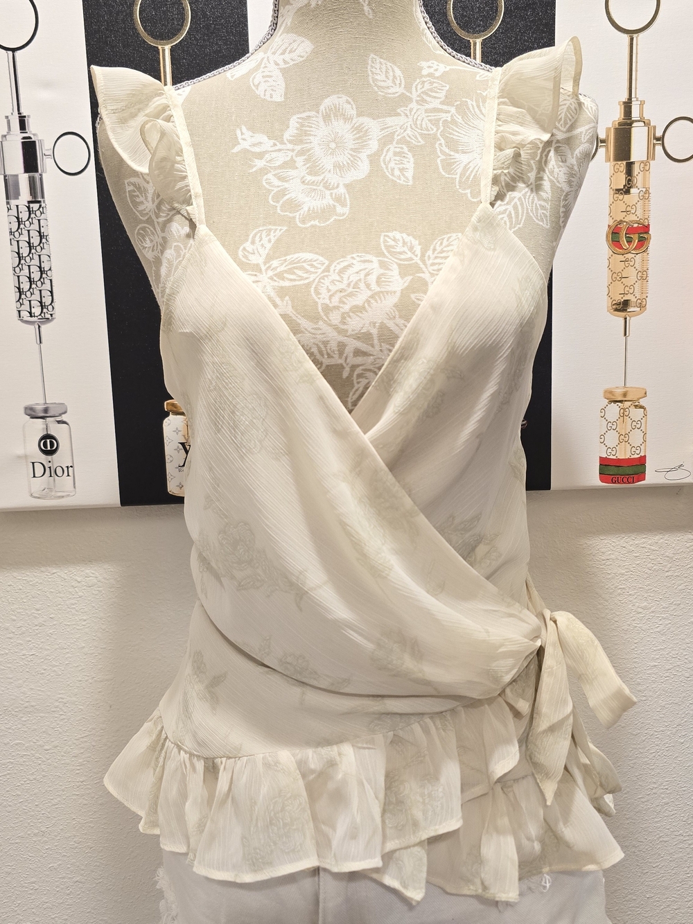 Express M Cream Floral Wrap Cami Top